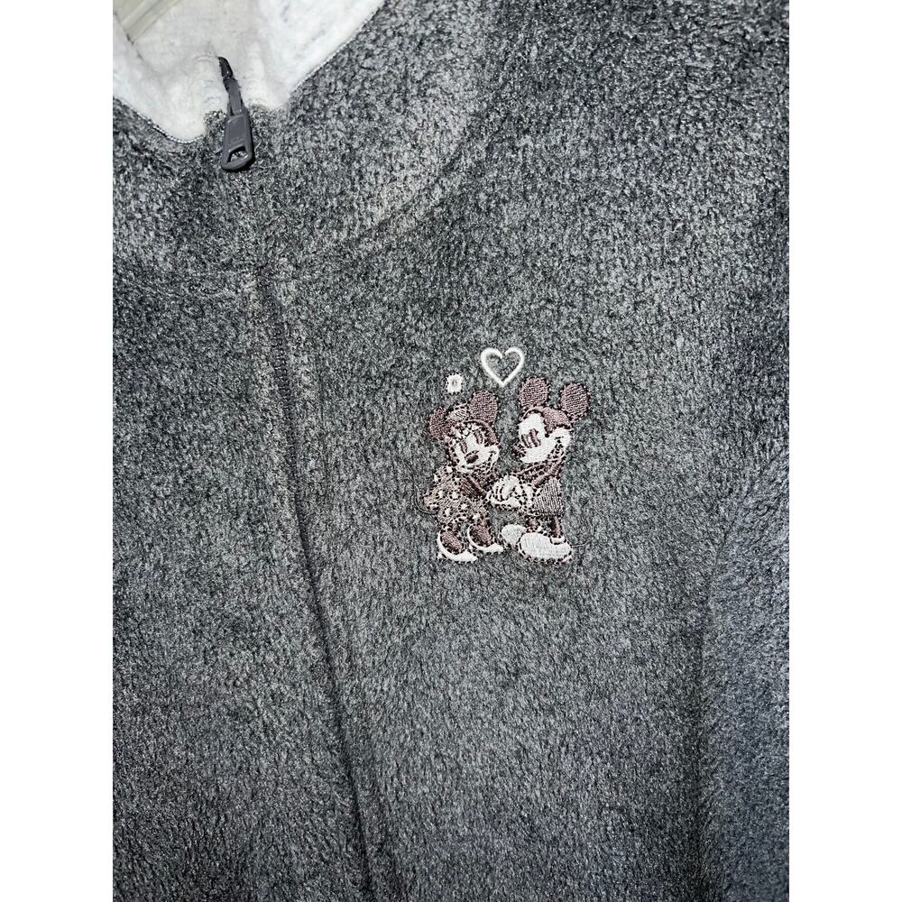Walt Disney World Grey Mickey Minnie Embroidered Fleece Sherpa Zip Jacket - Picture 3 of 9